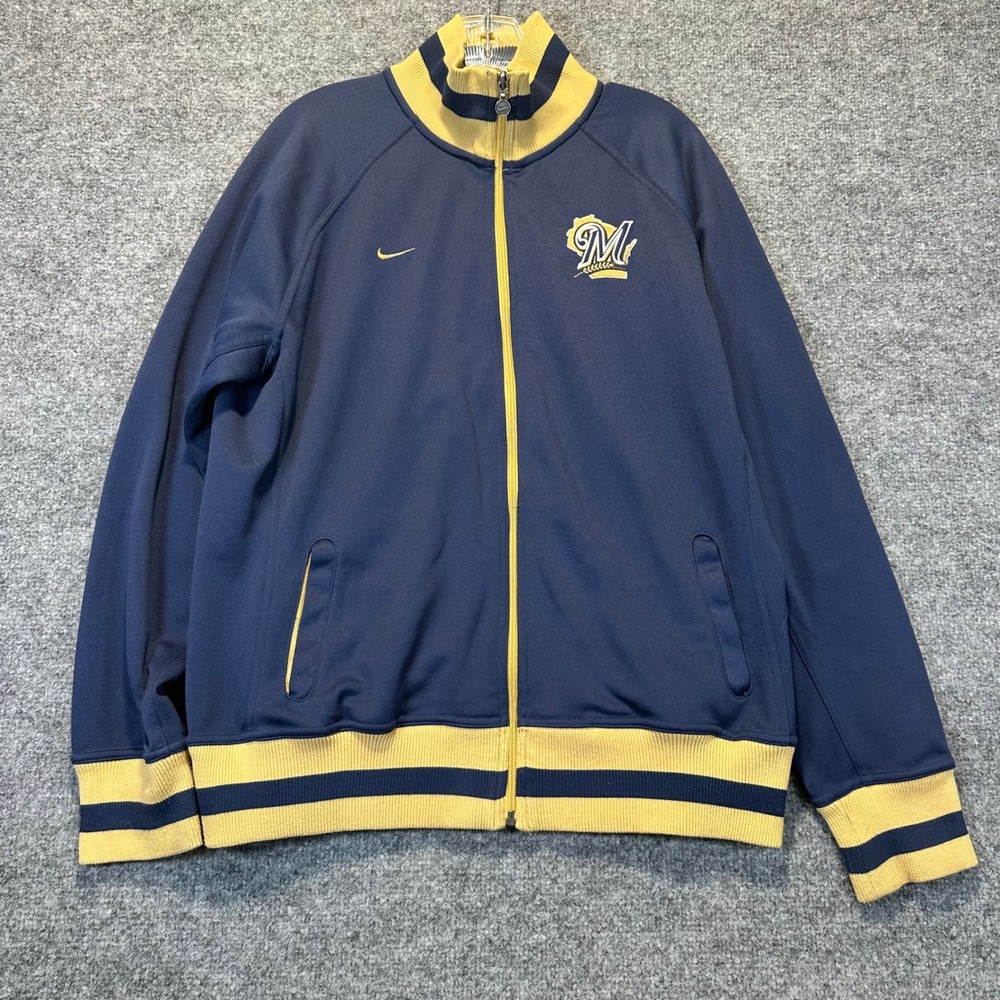 Nike Team Track Jacket Mens L Navy Blue Milwaukee Brewers MLB Baseball